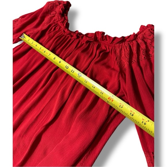 Band of Gypsies Red Ruffled Lightwight Off-Shoulder Long Sleeve Tassel Blouse - Picture 10 of 16